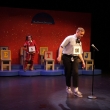 Zachary Larvick as William Barfee uses his "magic foot" to succeed in spelling bee.
