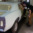 Brandon Delong prepping Mustang for paint