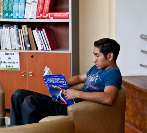 Student studying in library