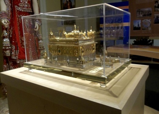 A replica of Harmandir Sahib (the Golden Temple) on display at The Community Memorial Museum in Yuba City as a part of the "Becoming American" exhibit.