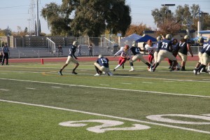 Marco Diaz attempts a field goal against College of the Redwoods