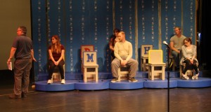Gilbreath working with cast of "The 25th Annual Putnam County Spelling Bee."