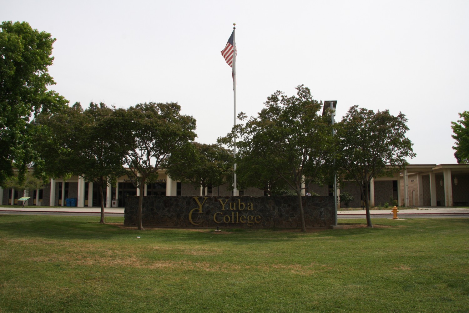 Yuba College sign located in front of administrative building
