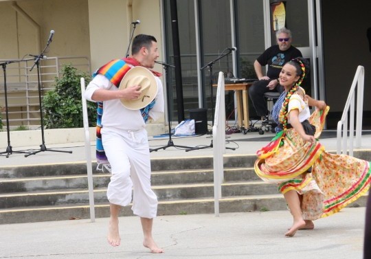 A traditional Mexican baile folklórico being performed at the on-campus Cinco de Mayo celebration.
