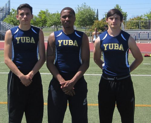 Micah Bernal, Malik Pruitt, and Jonathon Adams, three of Yuba College's sprinters.