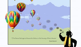 Mock up of mural Psychology Club is raising funds for. The picture shows a scene with hot air balloons.