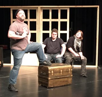 Left to Right: Sam Scott, Grant Meyers, and Reid Mertes during rehearsal. 